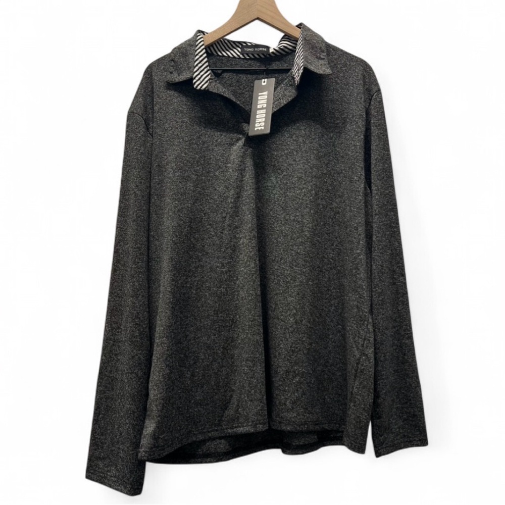 Preppy Lightweight Long Sleeve Golf Polo Shirt Mens 2XL Gray 3 Button NWT - Picture 2 of 8